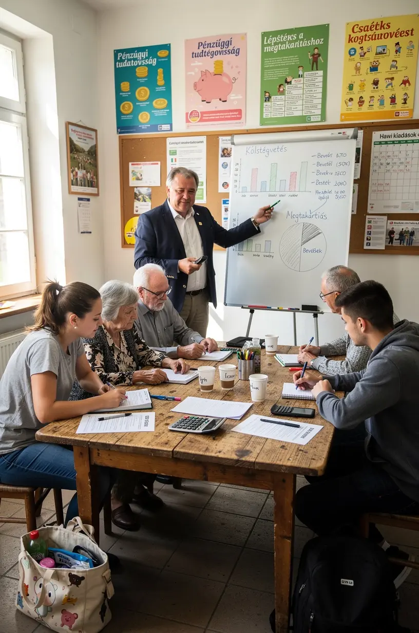Magasító könyvek pénzügyi tanácsadásról egy nyitott laptop mellett, otthoni munkakörnyezetben.